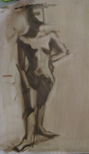 Grisaille painting of a female model by Raleigh, NC-based artist, Julie Holmes