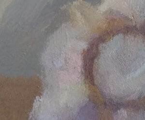 Time and tendencies a cropped image of an oil painting work in progress by Julie Dyer Holmes, painter located in Raleigh, NC