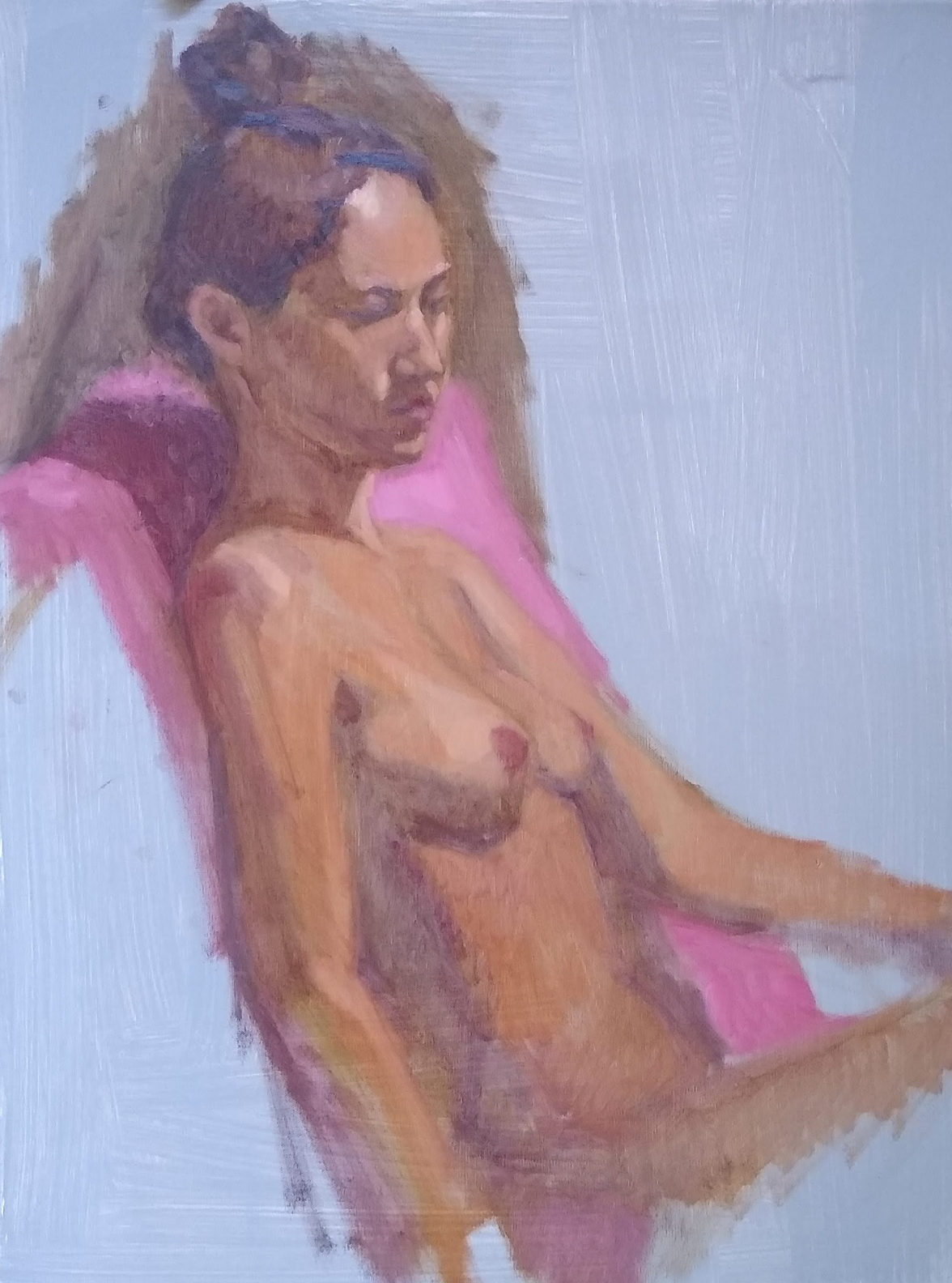 Beauty Rest 18x24 oil on linen Alla Prima Figure Painting by Julie Dyer Holmes Raleigh NC 2020 SFW