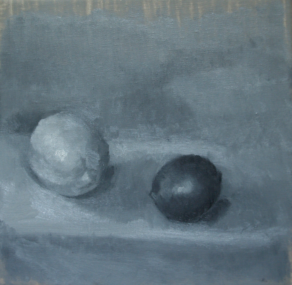 Lemon Lime Time 8x8 oil on linen still life value study by Fine Artist and Painter Julie Dyer Holmes in Raleigh NC