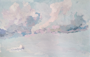 Clouds at the beach - a gouache painting by Julie Dyer Holmes
