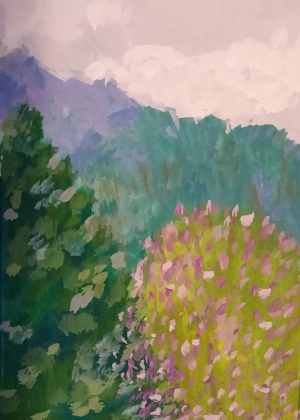 Gone FIshing Gouache painting by Julie Dyer Holmes