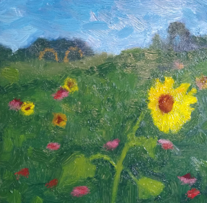 Surpise 2x2 inch oil painting on panel