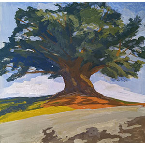 Septembers-Best-Bird-Feeder-is-a-tree-gouache-painting-by-Julie-Dyer-Holmes