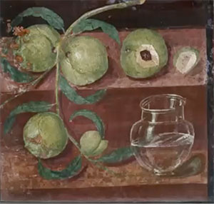 Roman Fresco, Still Life With Peaches, 50 AD inspiration for this week's painting by Julie Dyer Holmes