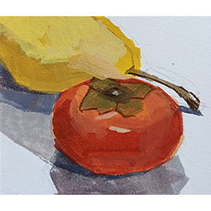 Pear-and-Persimmon-painting-2-by-Julie-Dyer-Holmes
