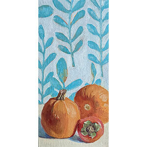 Fa la la la la plus pumpkins and persimmon oil painting by Julie Dyer Holmes