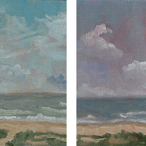 Devotion and Gratitude aka Sand-and-Surf-3-and-Pink-Sky-4x8-oil-paintings-on-panel-by-JD-Holmes-WP-Featured-image-format