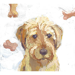 Little-orbiting-companion-aka-Chloee3x3 inch gouache painting on view at Satellite Gallery in Downtown Raleigh NC