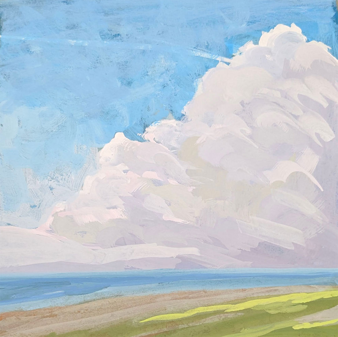 Big Sky 8x8 inch gouache painting on carton board by JDHolmes