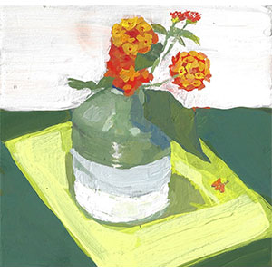 Lantana Love 5x5 inch gouache painting by JDHolmes