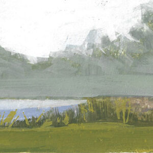 Across the River 6x18 gouache painting on archival paper