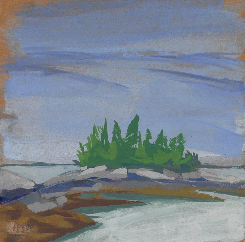Moody View is an 8x8 inch gouache painting on carton paper by Fine Artist Julie Dyer Holmes