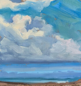 Green Sky 6x6 inch oil painting on board by Fine Artist Julie Dyer Holmes