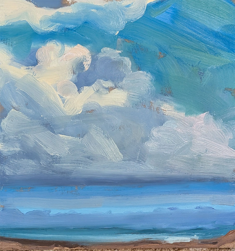 Green Sky 6x6 inch oil painting on board by Fine Artist Julie Dyer Holmes