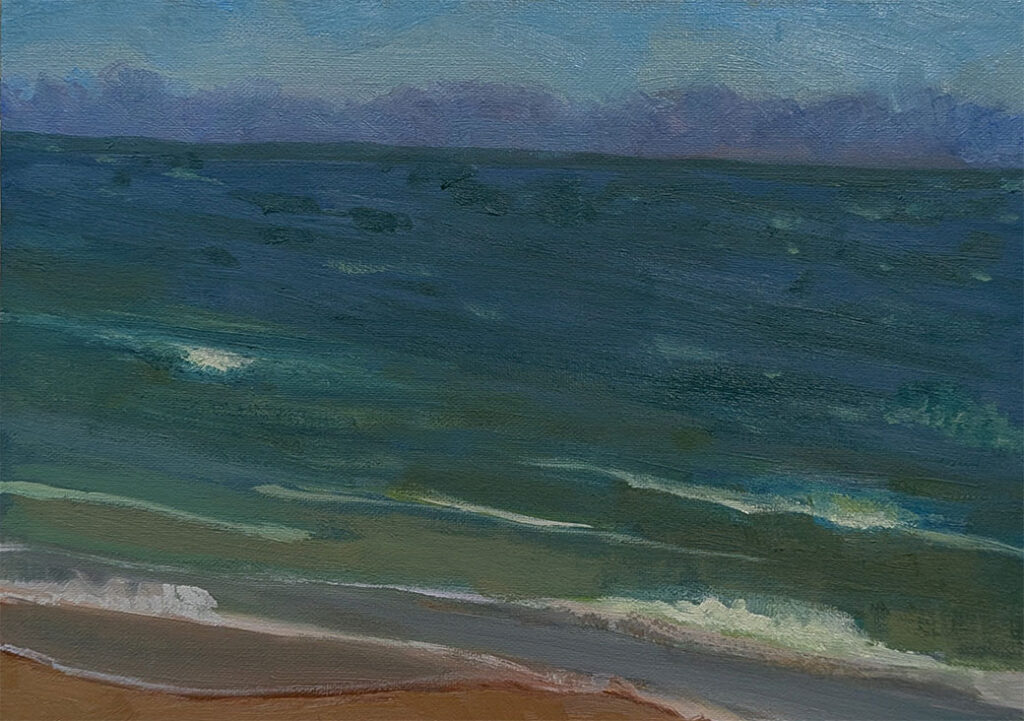 Meet at the beach 7x5 inch oil painting on panel