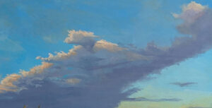 Invitation to Linger is a colorful cloud, sky and seascape painting by Fine Artist JDHolmes